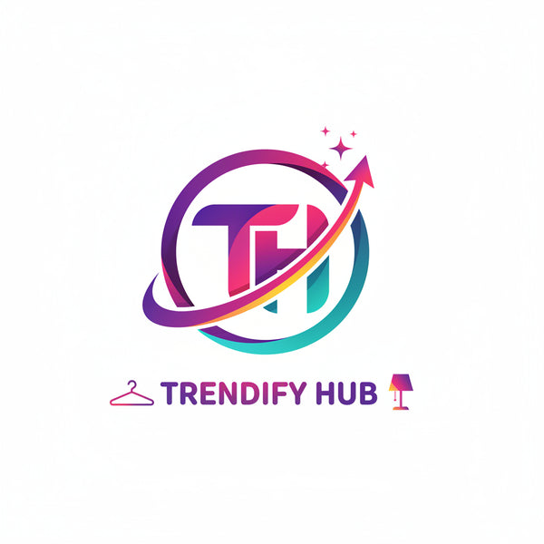A colorful logo featuring stylized letters 'T' and 'A' in a purple-to-yellow gradient with sparkles, above the words 'TRENDIFY HUB' in matching gradient text on a black background.
